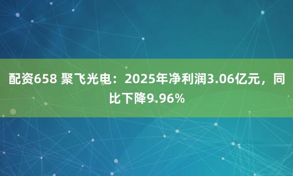 配资658 聚飞光电：2025年净利润3.06亿元，同比下降9.96%