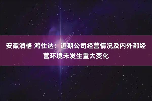 安徽润格 鸿仕达：近期公司经营情况及内外部经营环境未发生重大变化