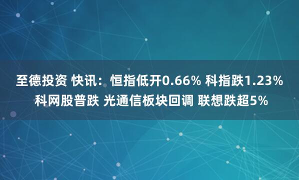 至德投资 快讯：恒指低开0.66% 科指跌1.23% 科网股普跌 光通信板块回调 联想跌超5%